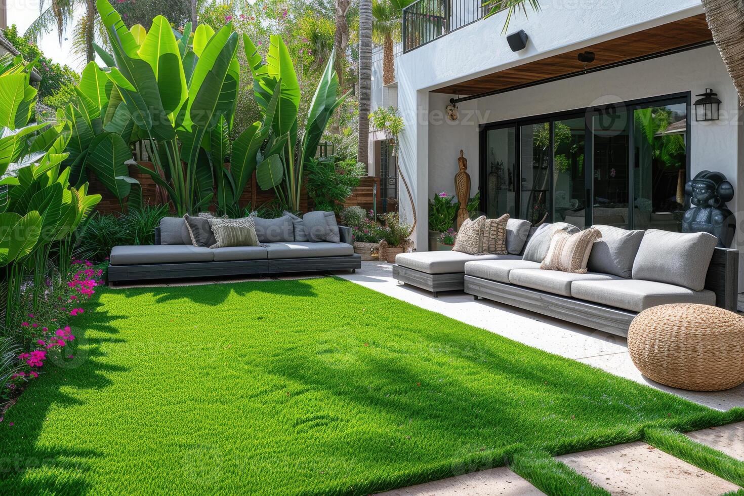 AI generated outdoor grass in backyard landscaping style inspiration ideas photo