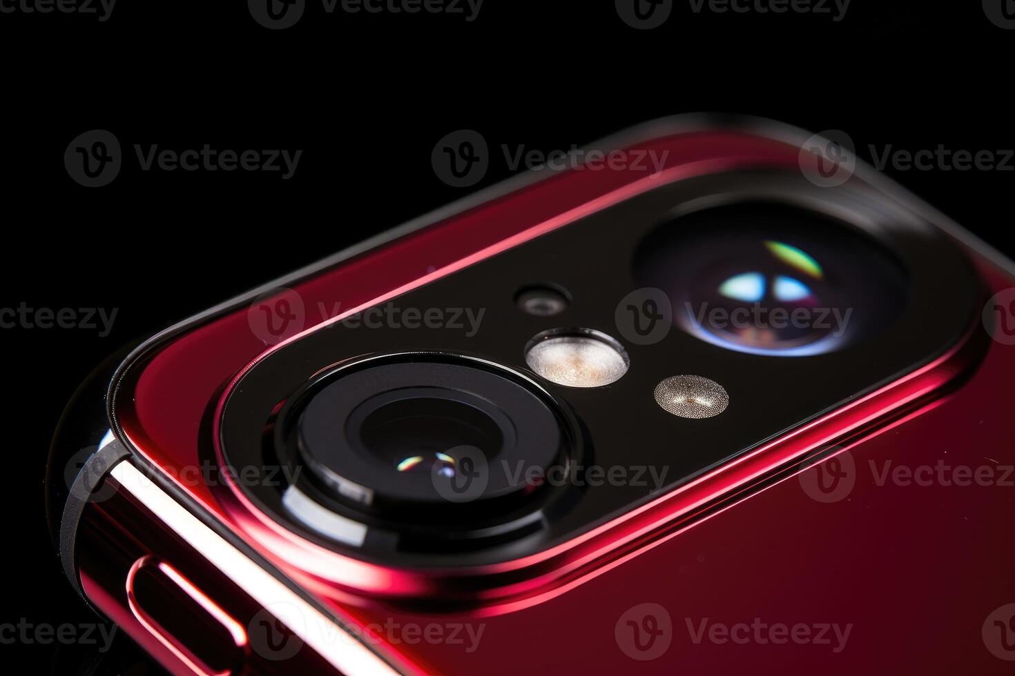 AI generated Commercial photography of a smartphone, detail on the lens lens on the back photo