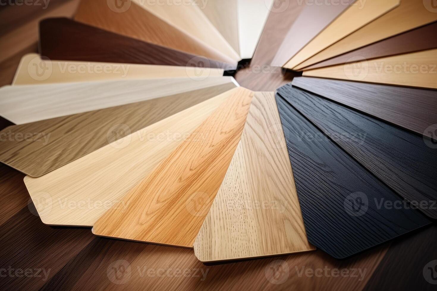 AI generated Wood laminate floor samples. Assortment of parquet or laminate vinyl floor samples in natural colors. photo