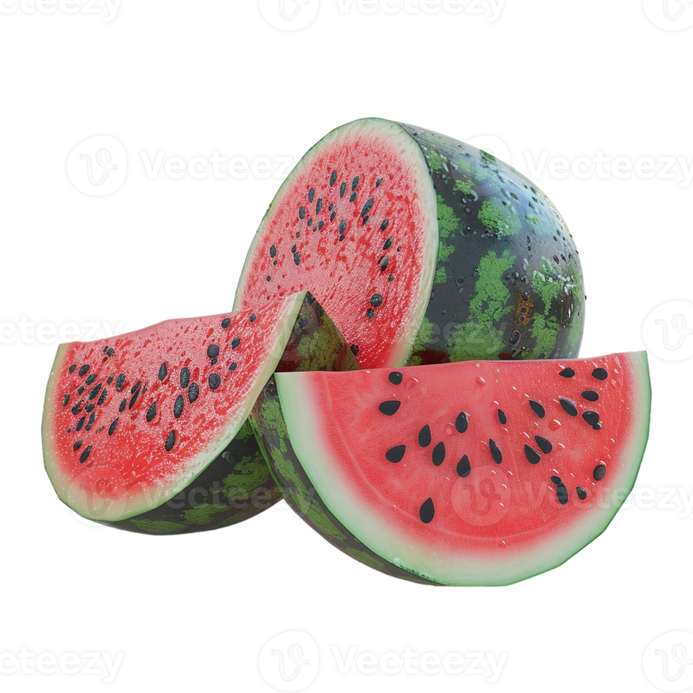 AI generated 3D Rendering of a Watermelon with Slices on Transparent Background - Ai Generated png