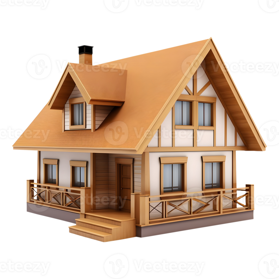 AI generated 3D Rendering of a Wooden House on Transparent Background - Ai Generated png