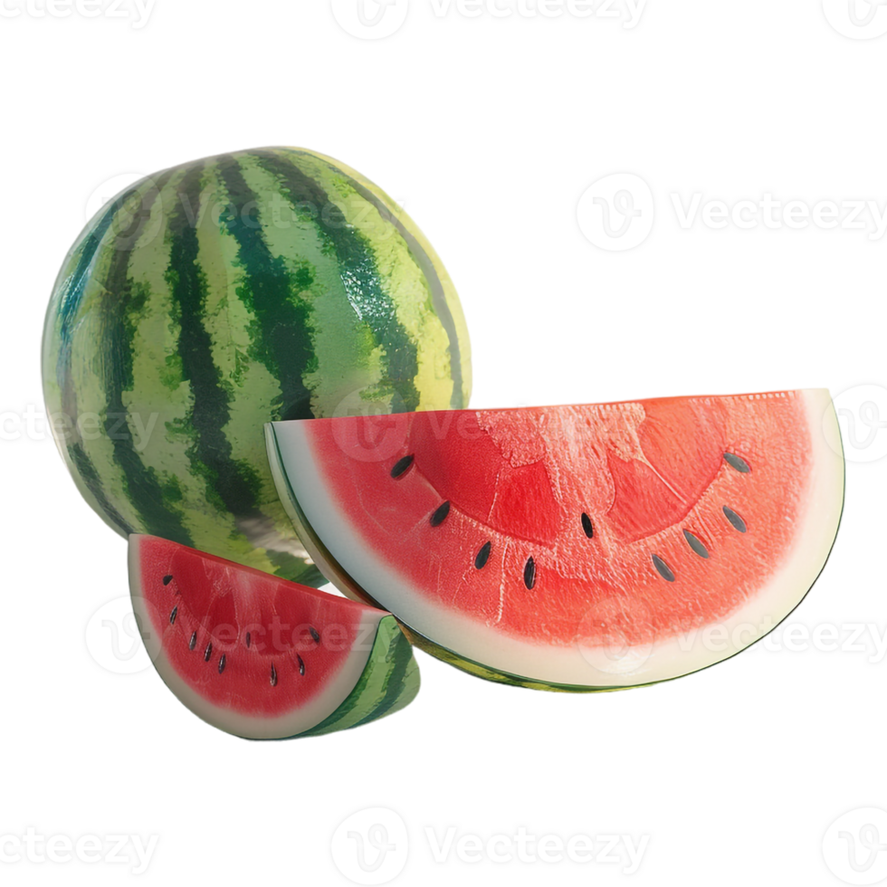 AI generated 3D Rendering of a Watermelon with Slices on Transparent Background - Ai Generated png
