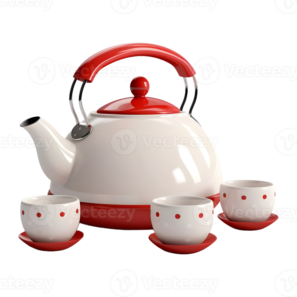AI generated 3D Rendering of a Teapot and Cups Set on Transparent Background - Ai Generated png