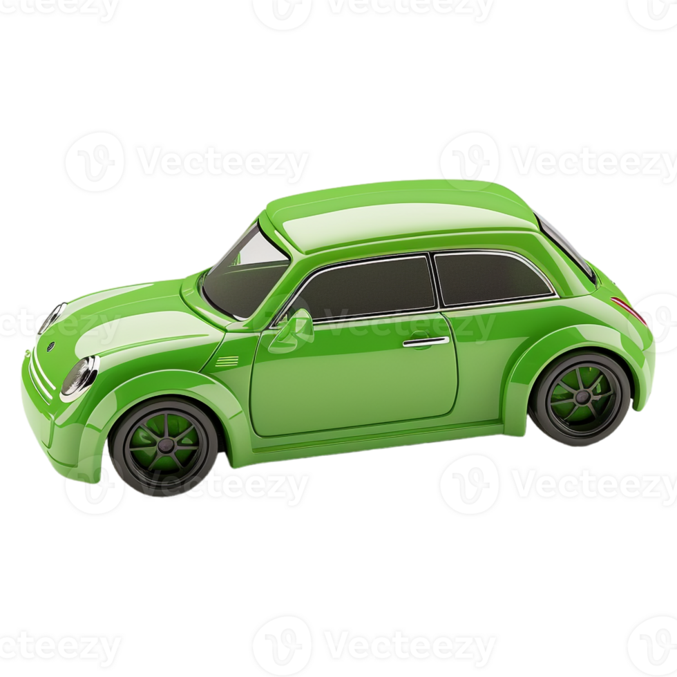 ai generado 3d representación de un verde coche en transparente antecedentes - ai generado png