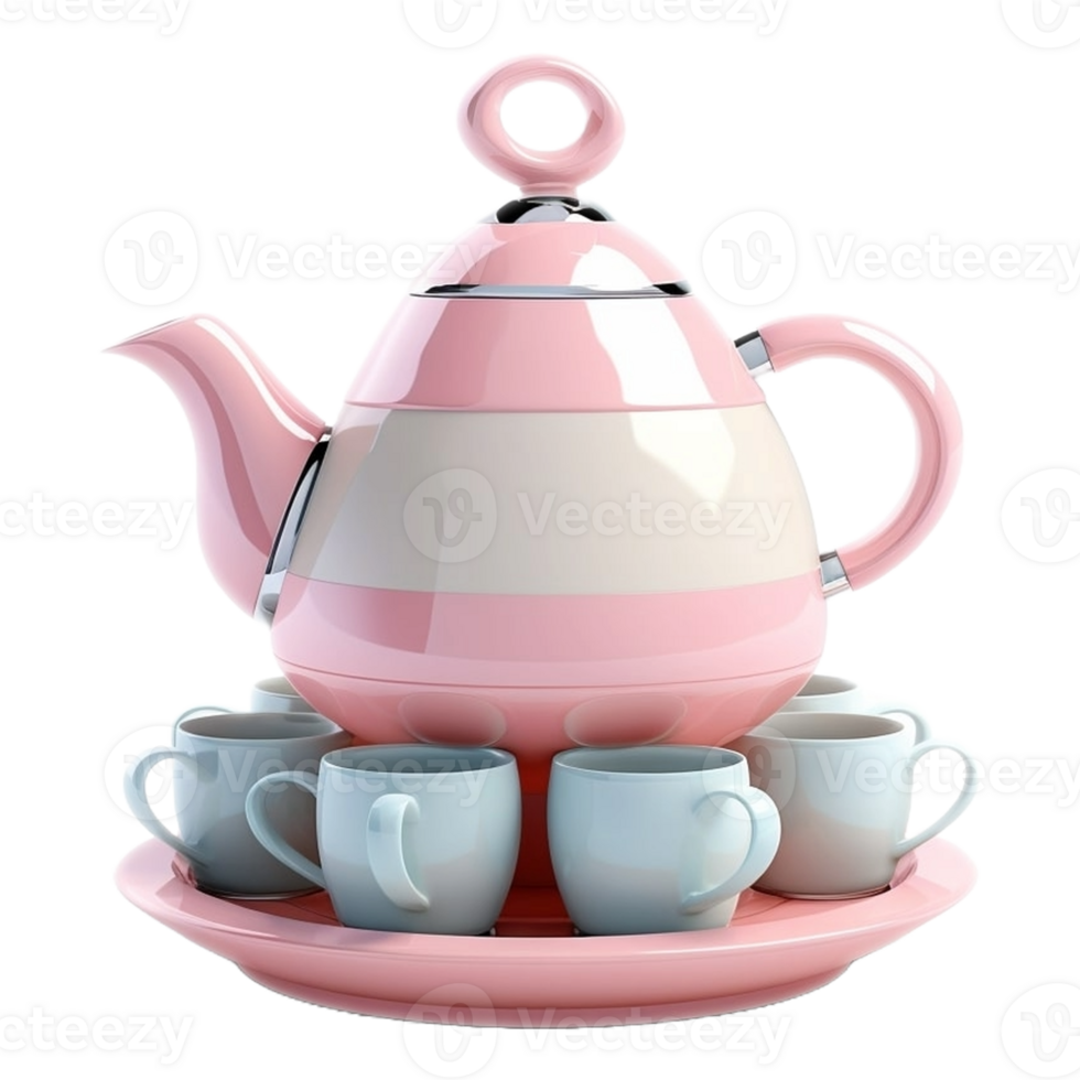AI generated 3D Rendering of a Teapot and Cups Set on Transparent Background - Ai Generated png