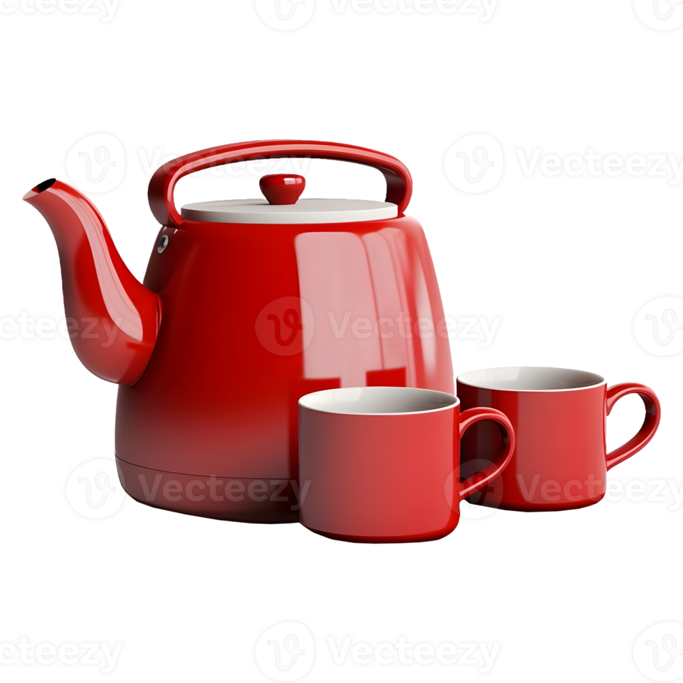 AI generated 3D Rendering of a Teapot and Cups Set on Transparent Background - Ai Generated png