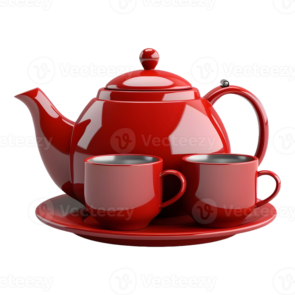 AI generated 3D Rendering of a Teapot and Cups Set on Transparent Background - Ai Generated png