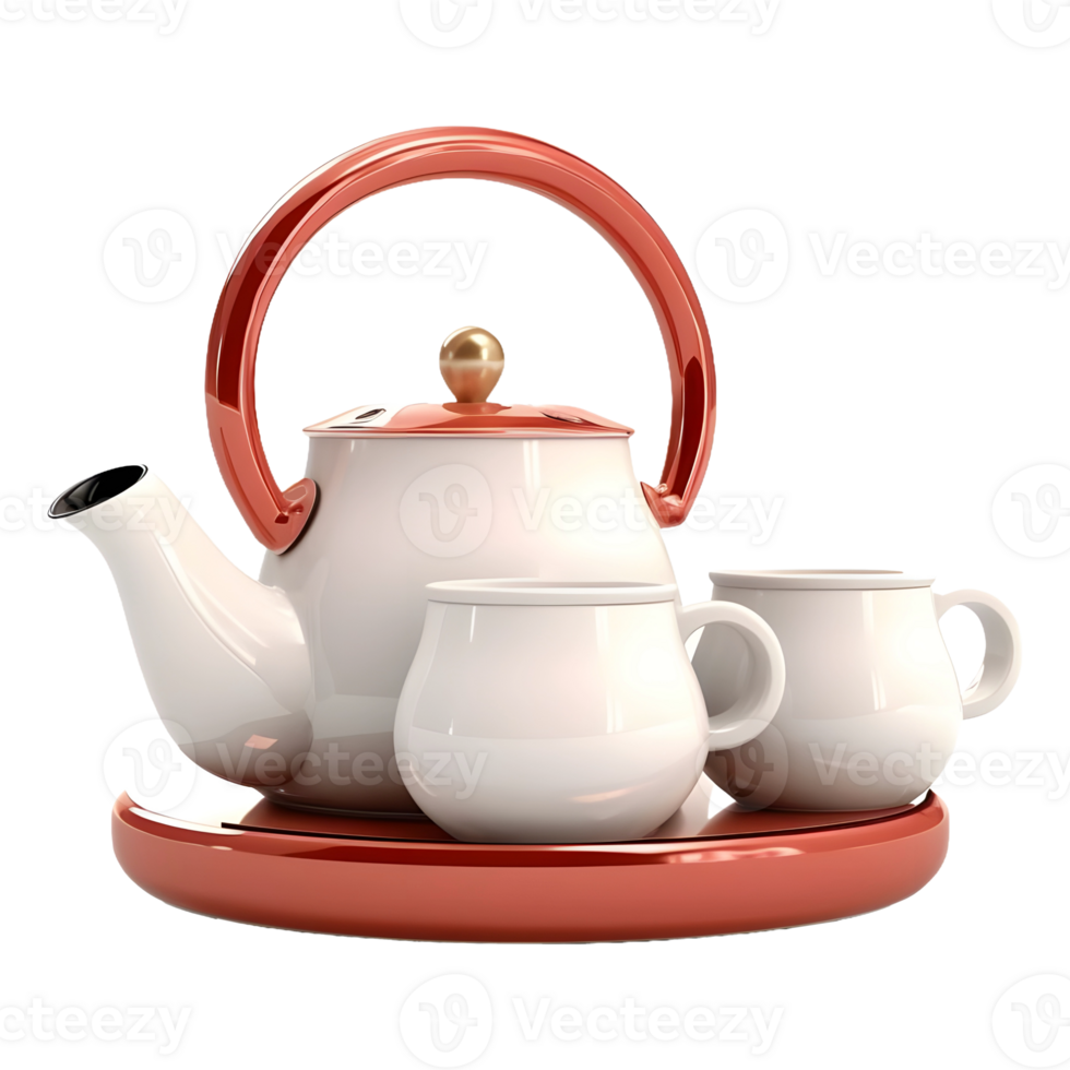 AI generated 3D Rendering of a Teapot and Cups Set on Transparent Background - Ai Generated png