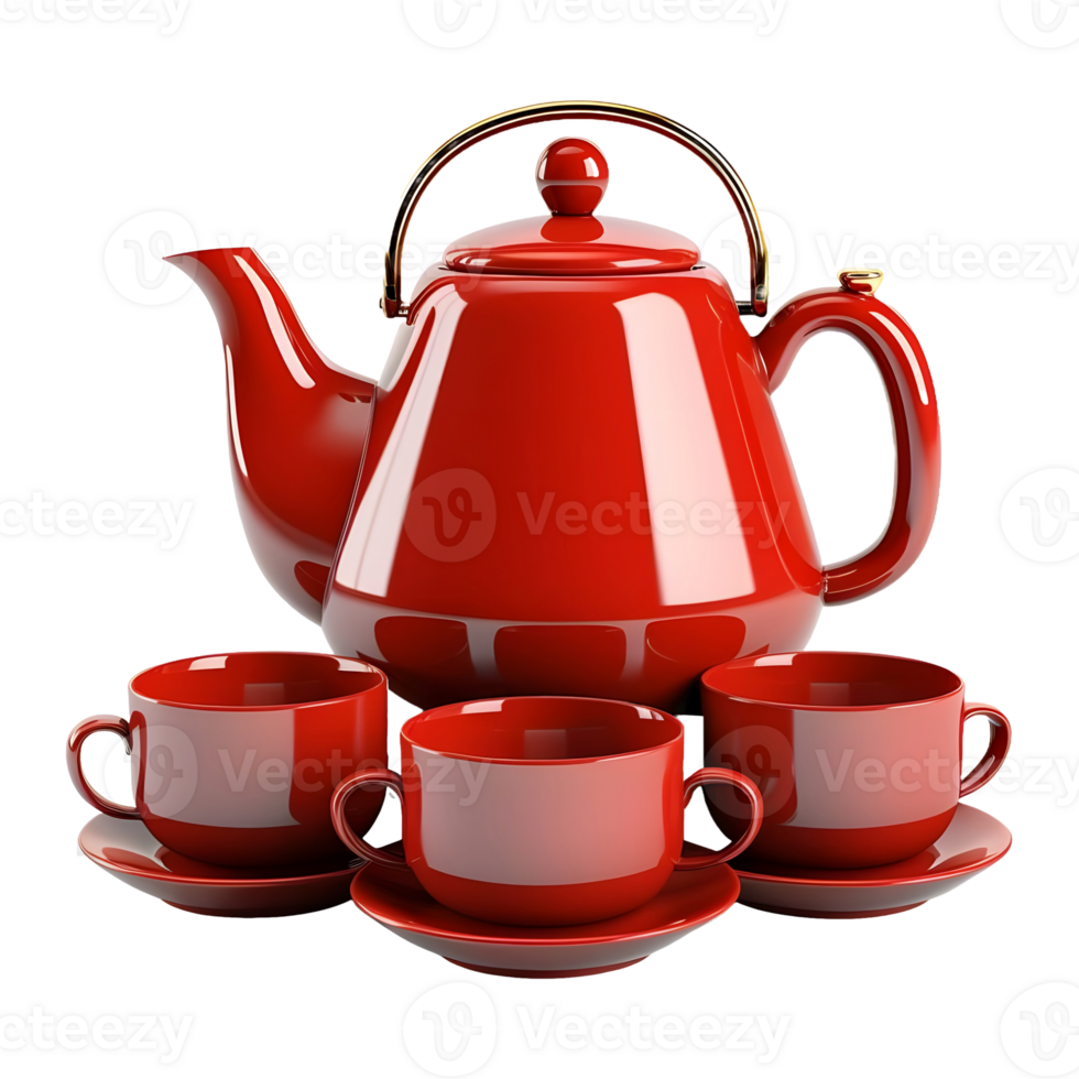 AI generated 3D Rendering of a Teapot and Cups Set on Transparent Background - Ai Generated png
