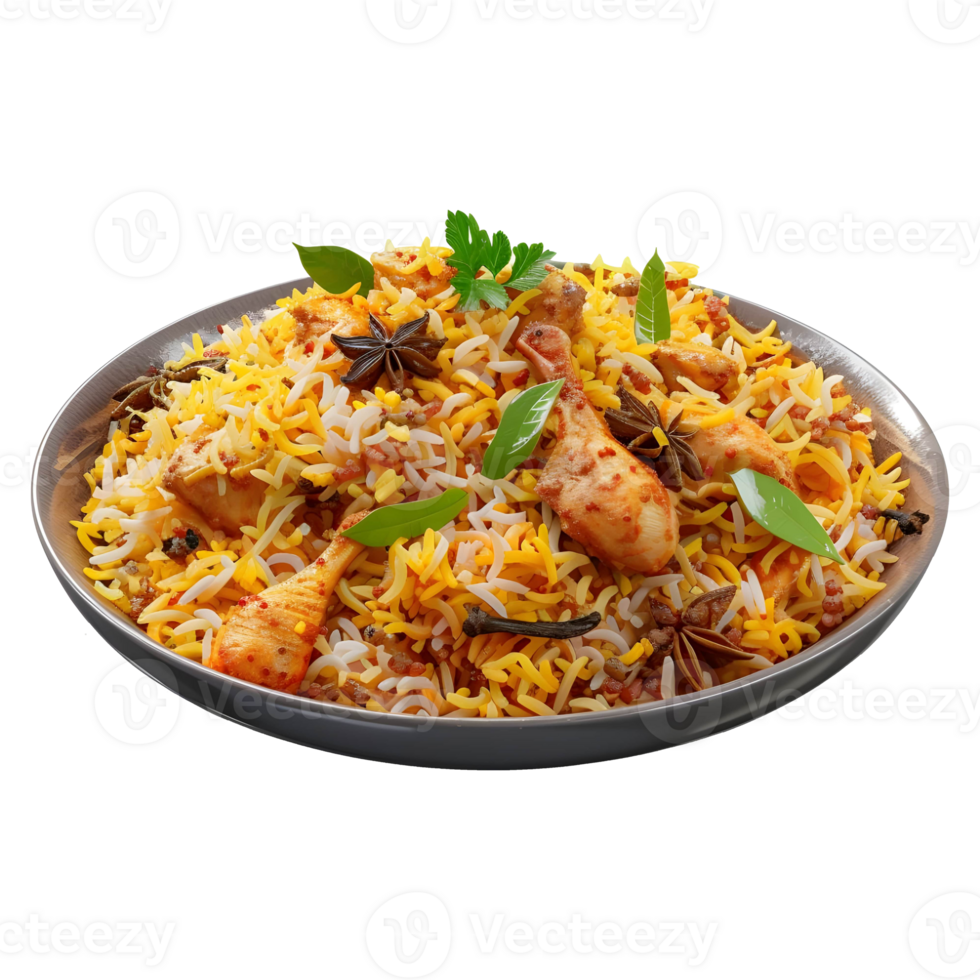 AI generated Chicken Biryani Rice in a Plate on Transparent background - Ai Generated png