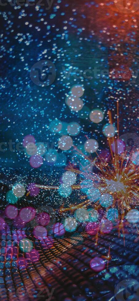 Abstract background pattern, presentation cover illustration, geometric texture with sparkles and fireworks close view photo