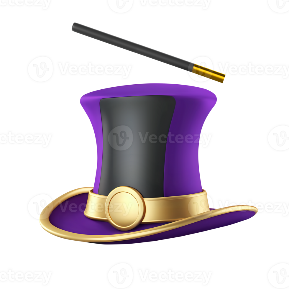 AI generated 3D Rendering Magician Hat With Golden Ribbon And Magic Wand png