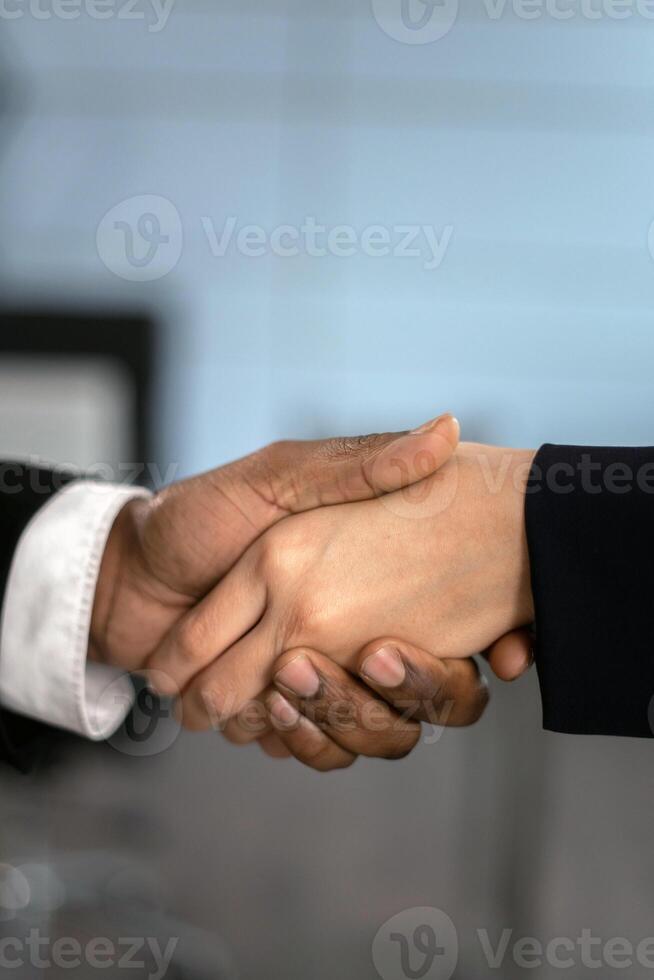 Handshake close view background. Business agreement, deal concept photo