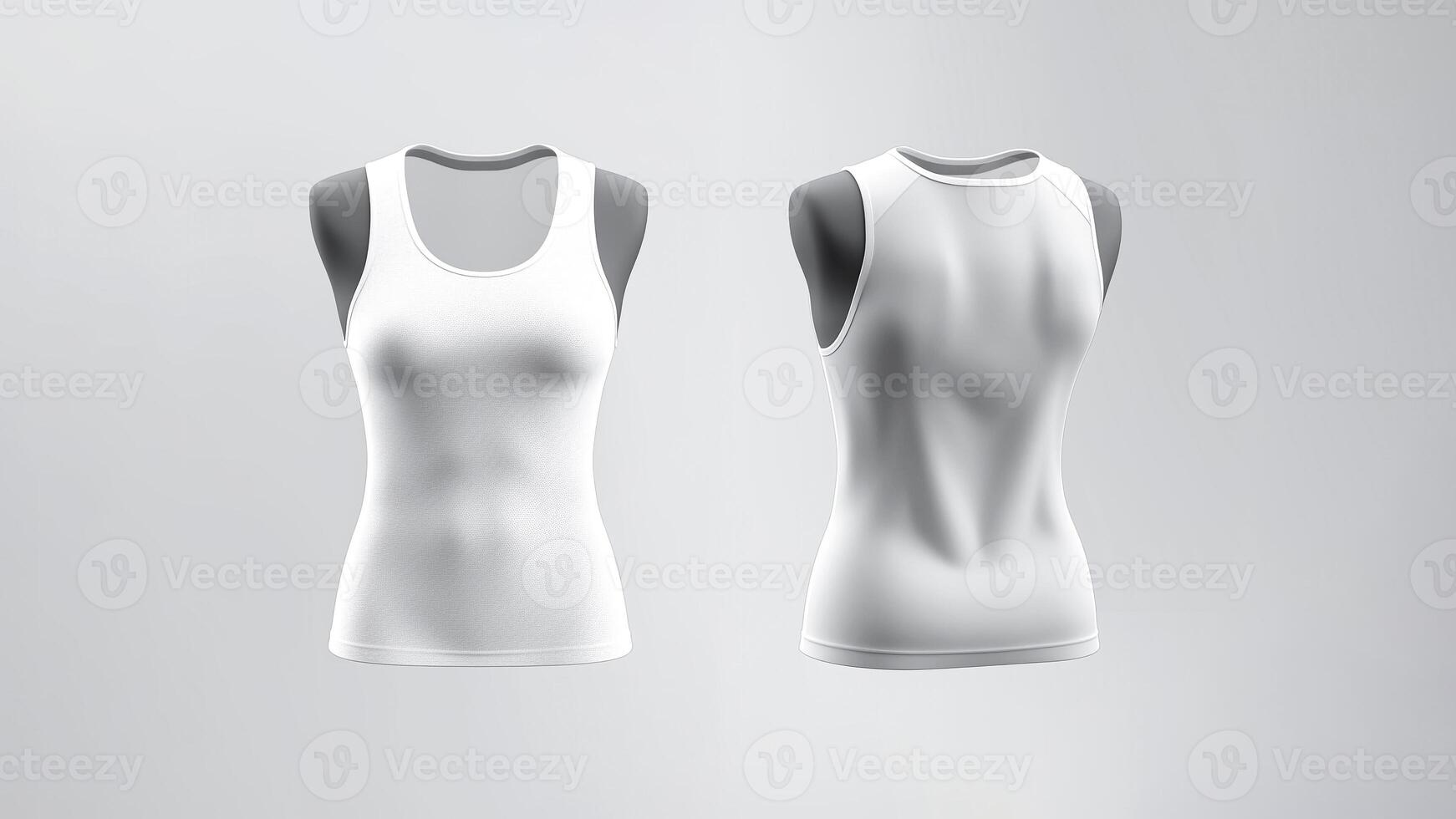 AI generated Blank White Women's Tank Top Mockup. Urban Fashion, Customizable Design, Summer Essential. photo