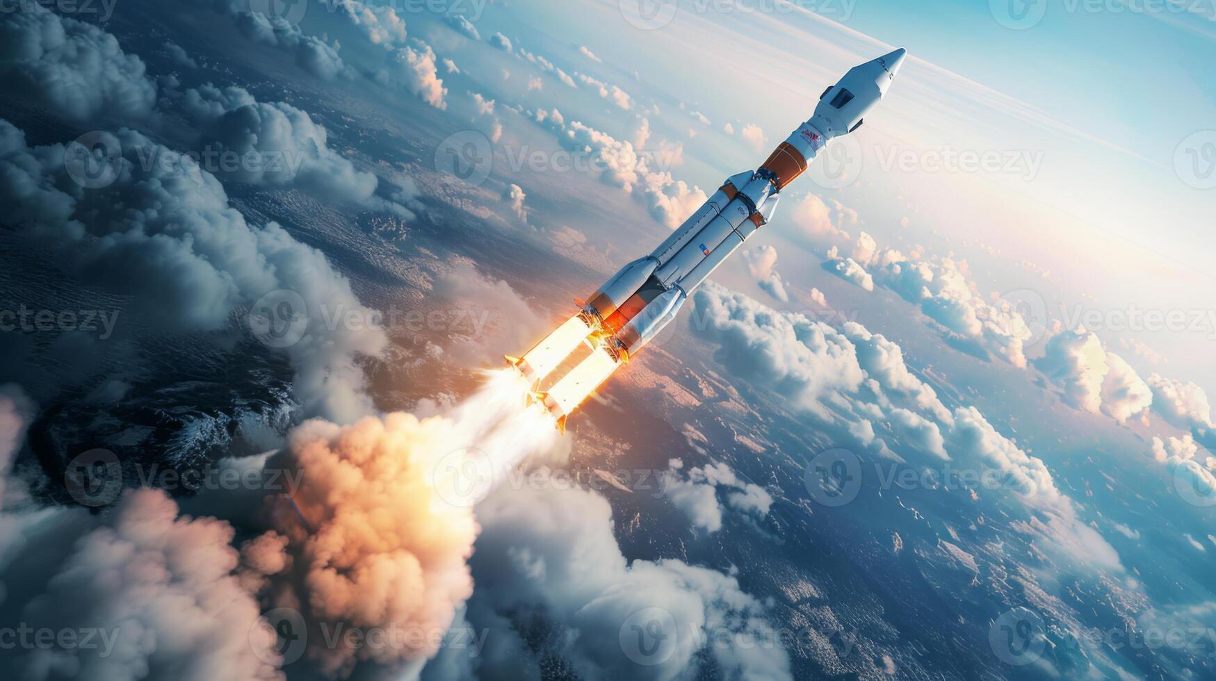 AI generated a breathtaking scene of a cutting-edge technology rocket launching into space photo