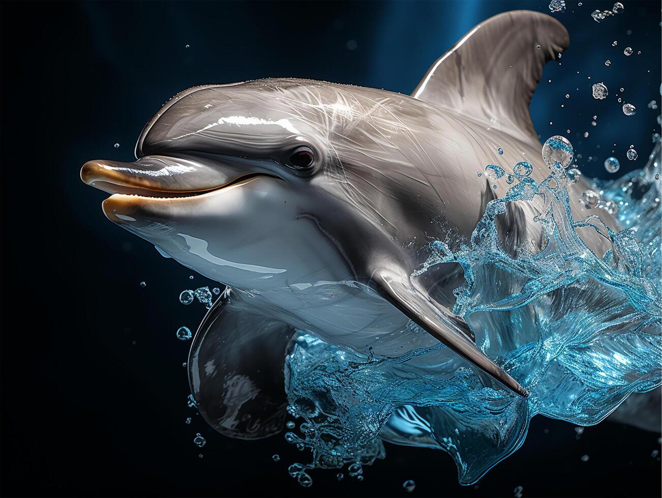 AI generated portrait of dolphin illustration, generative ai photo