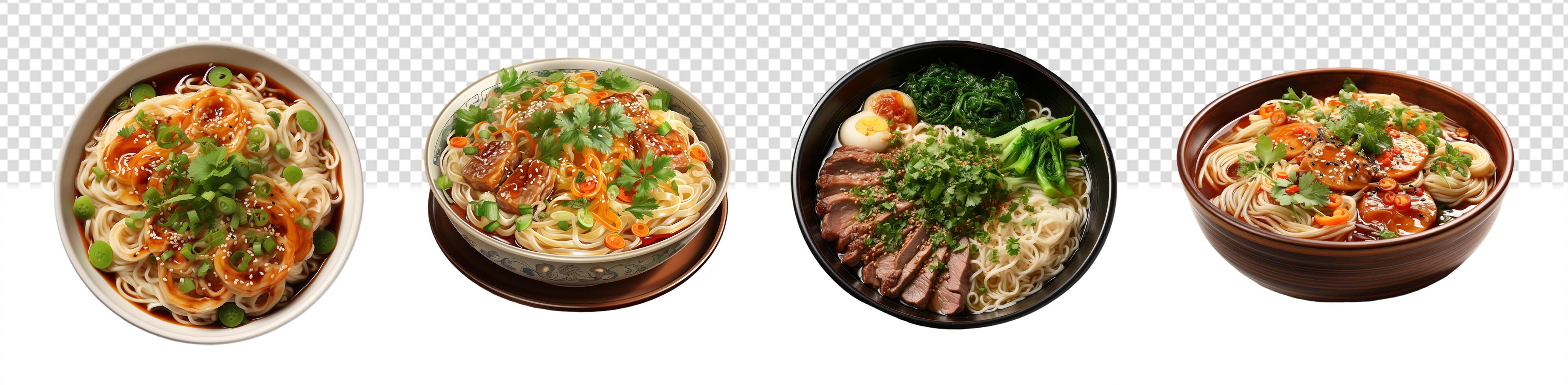 AI generated set of serving instant noodles in bowls, generative ai photo