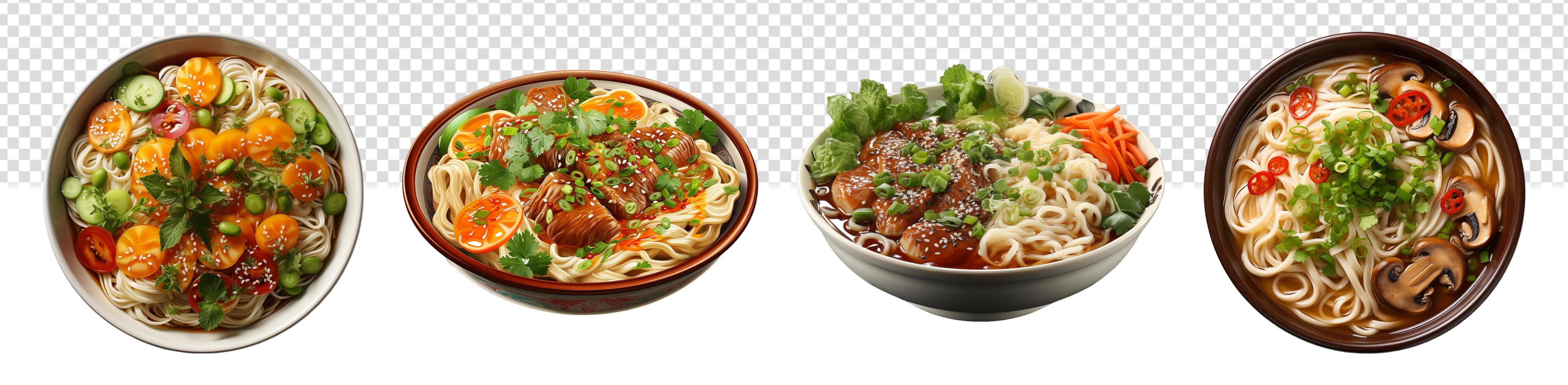 AI generated set of serving instant noodles in bowls, generative ai photo