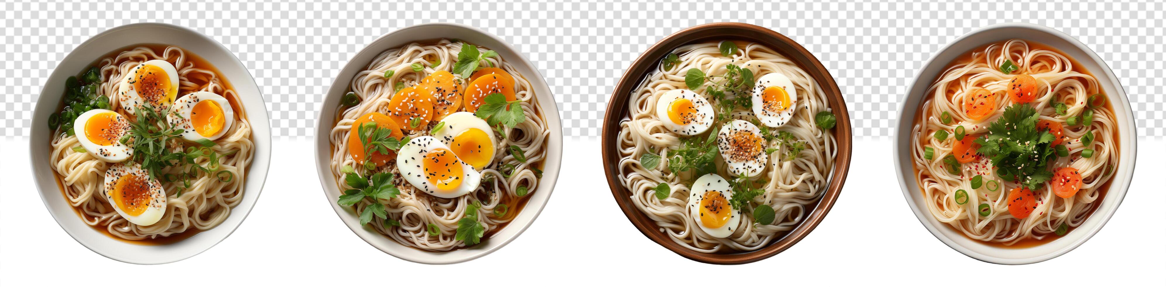 AI generated set of serving instant noodles in bowls, generative ai photo