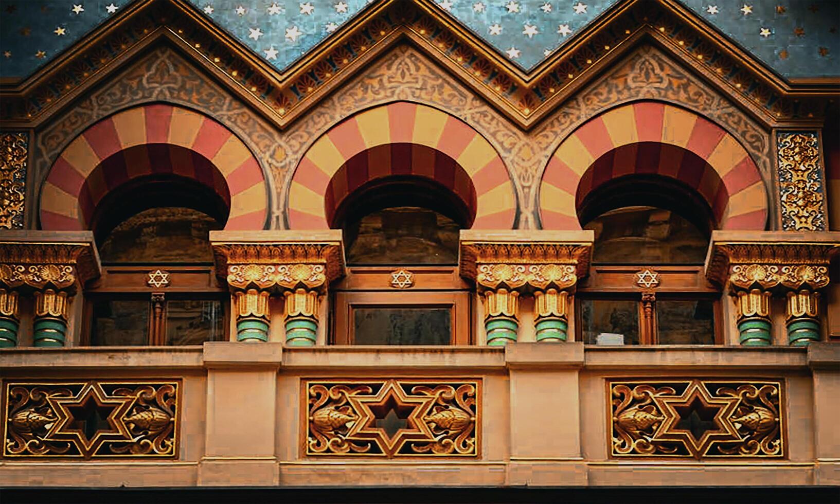 Inside interior of the Spanish Synagogue at Josefov the Jewish quarter. Called for its impressive Moorish interior design. photo