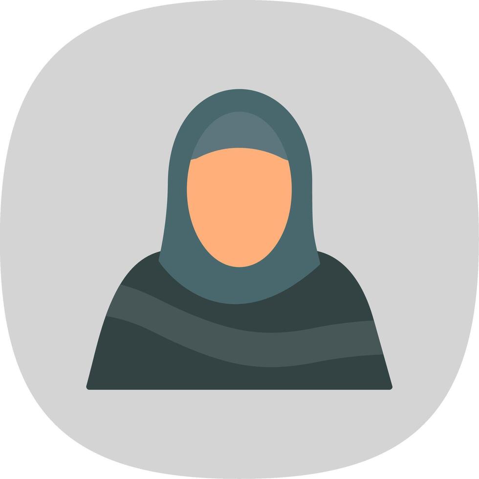 musulmán mujer plano curva icono vector