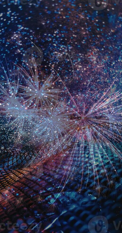 Abstract background pattern, presentation cover illustration, geometric texture with sparkles and fireworks close view photo