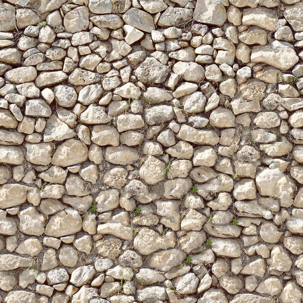 Old wall stone texture and background with rustic tiles design photo