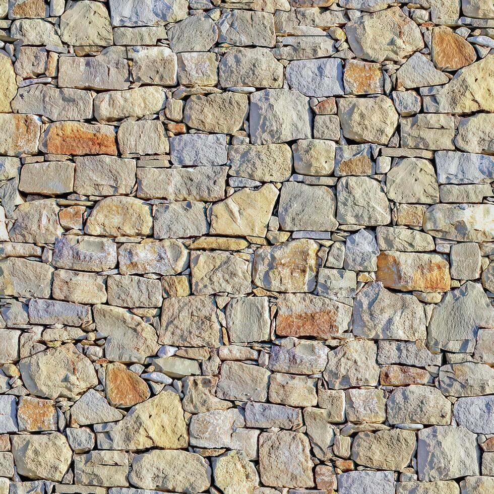 Old wall stone texture and background with rustic tiles design photo