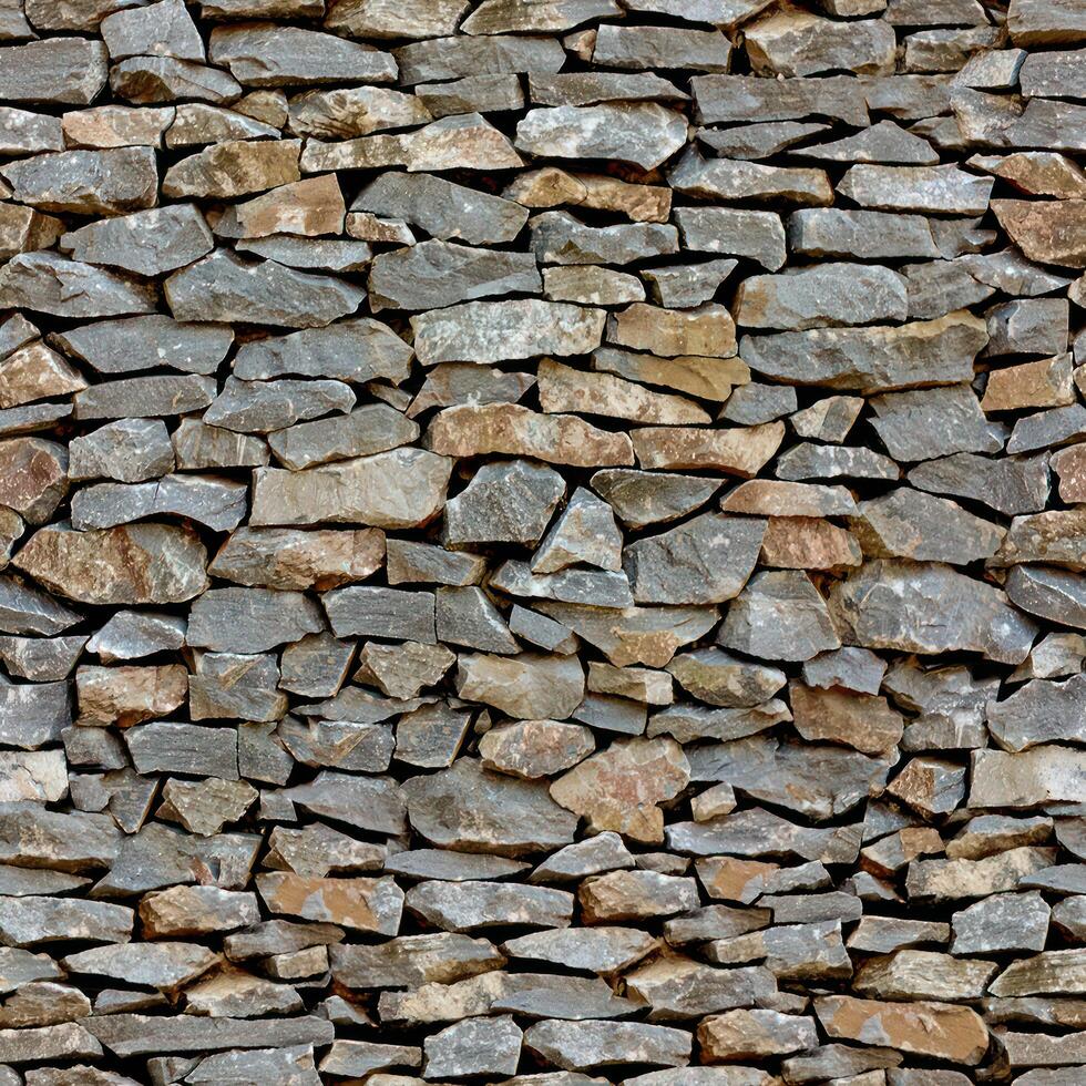 Old wall stone texture and background with rustic tiles design photo