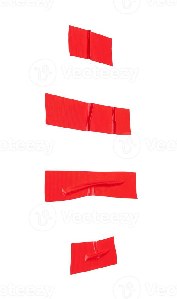 Top view set of red adhesive vinyl tape or cloth tape stripes isolated on white background with clipping path photo