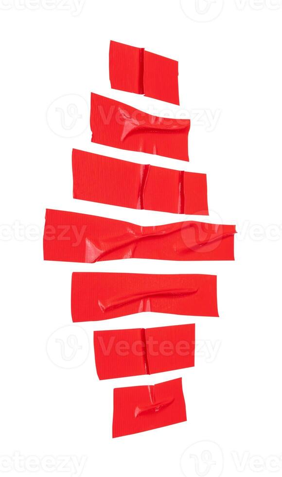Top view set of red adhesive vinyl tape or cloth tape stripes isolated on white background with clipping path photo