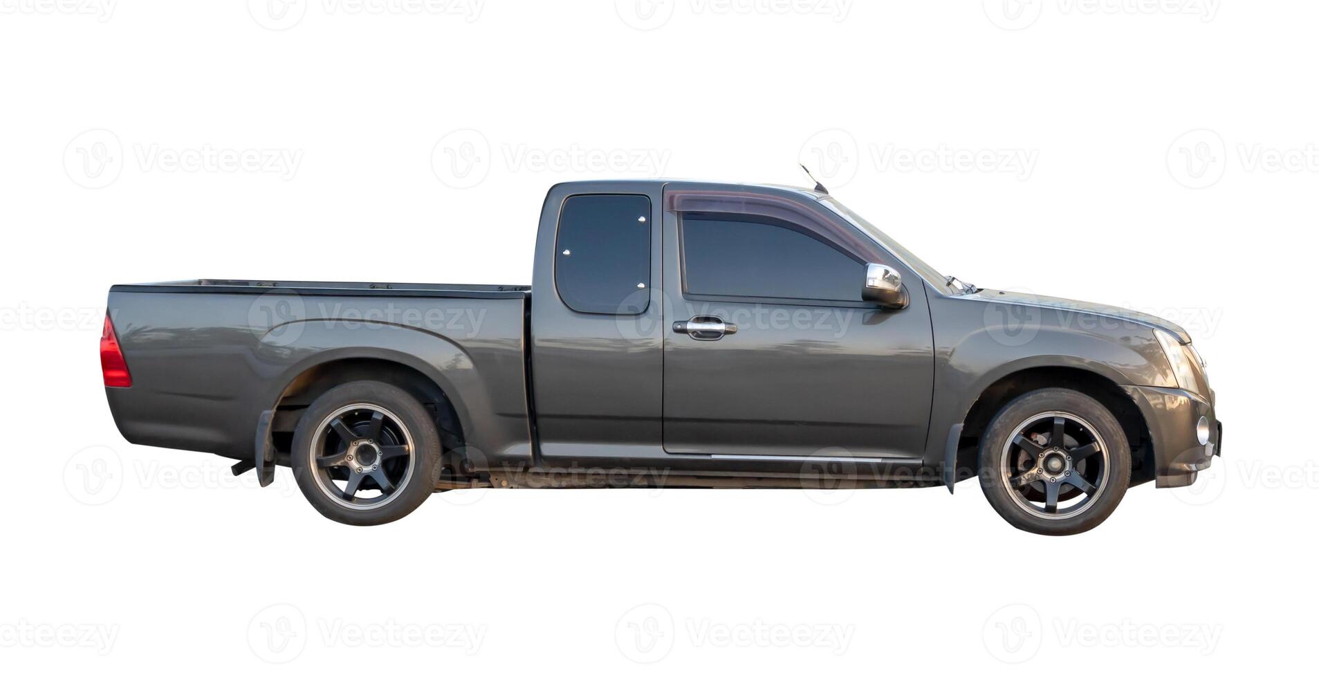 Side view of dark gray pickup truck isolated on white background with clipping path photo