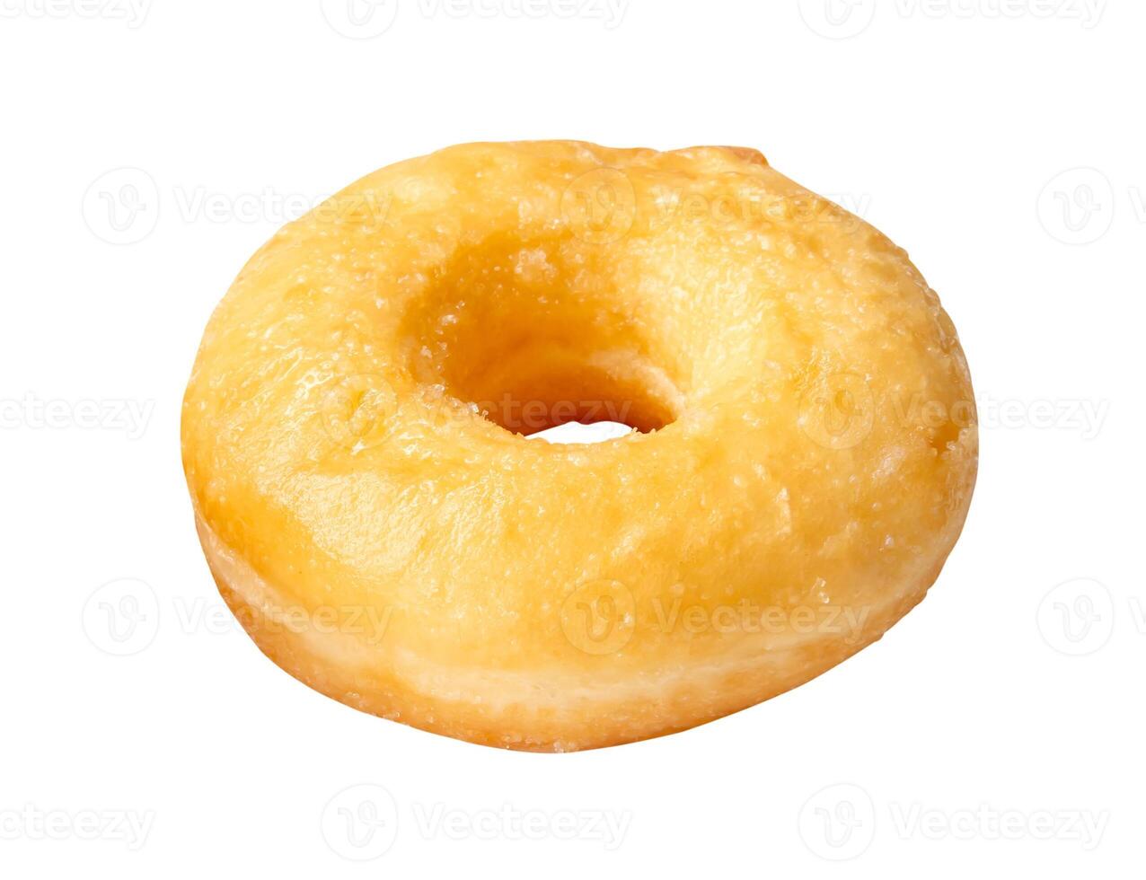 Top view of one delicious Cinnamon Sugar Mini Donut isolated on white background with clipping path Donuts with sugar sprinkle photo