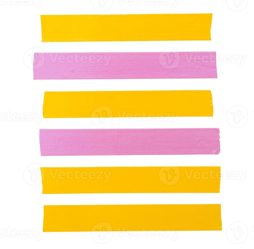 Top view set of yellow and pink adhesive vinyl or cloth tape stripes isolated on white background with clipping path photo