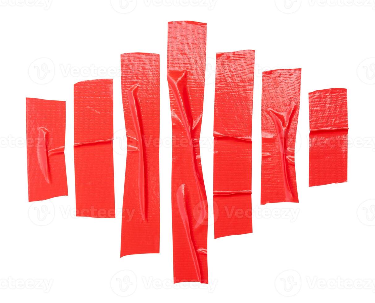 Top view set of red adhesive vinyl tape or cloth tape in stripes shape isolated on white background with clipping path photo