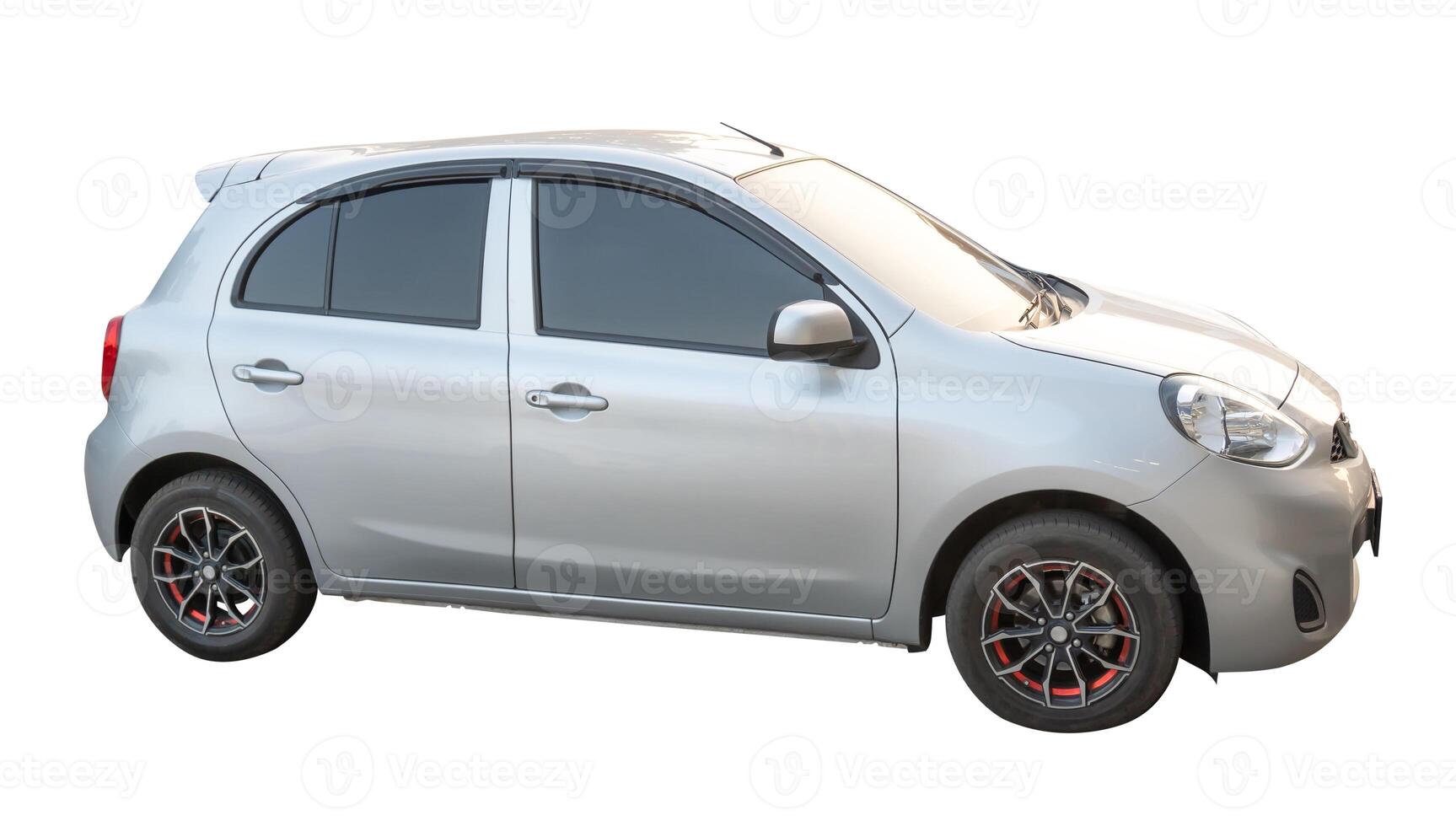 Side view of lovely small bronze or white car isolated on white background with clipping path photo