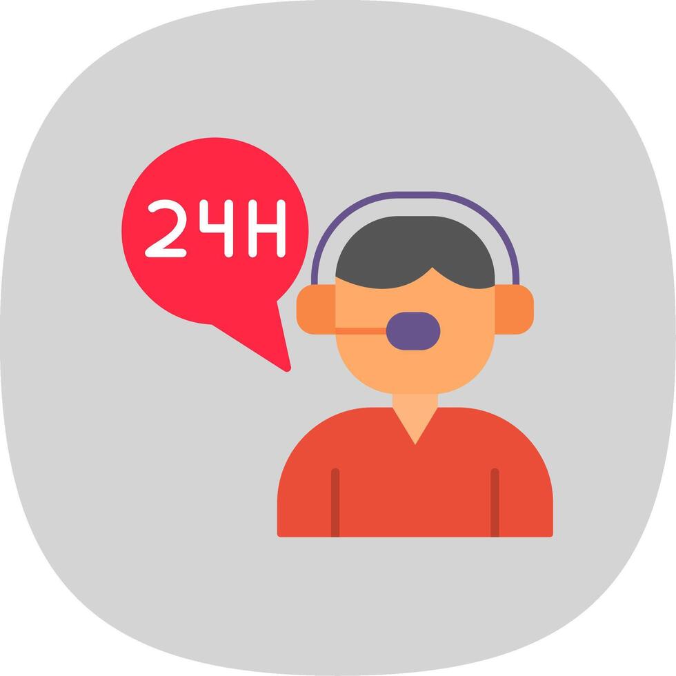 24 Hours Support Flat Curve Icon vector