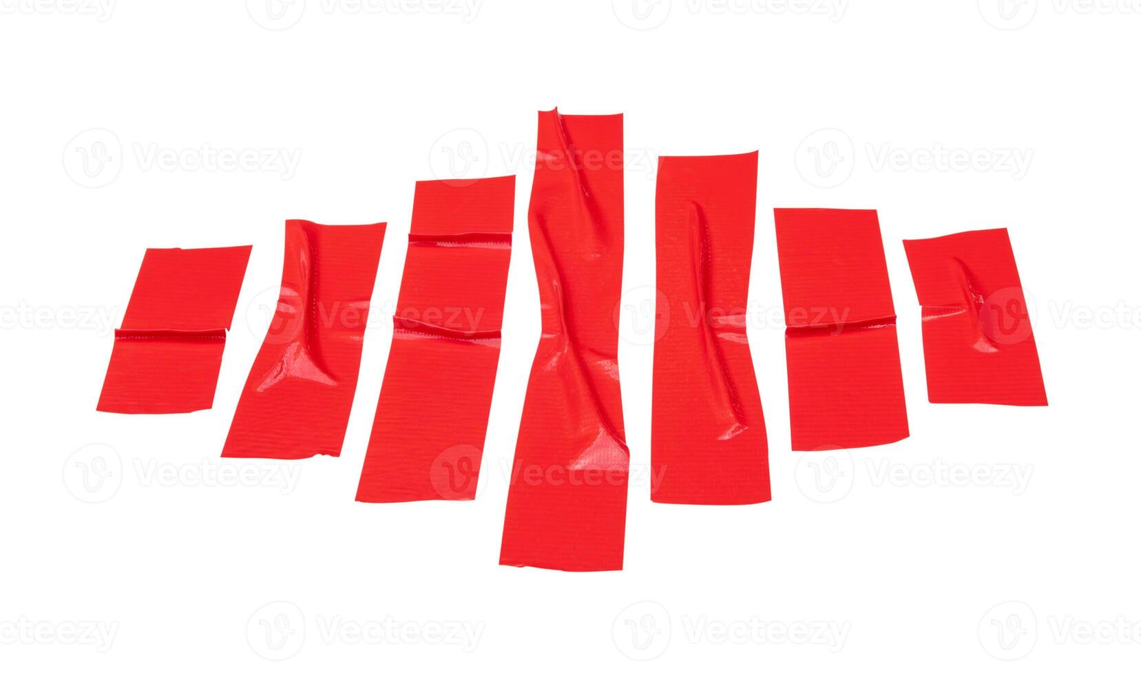 Top view set of red adhesive vinyl tape or cloth tape stripes isolated on white background with clipping path photo