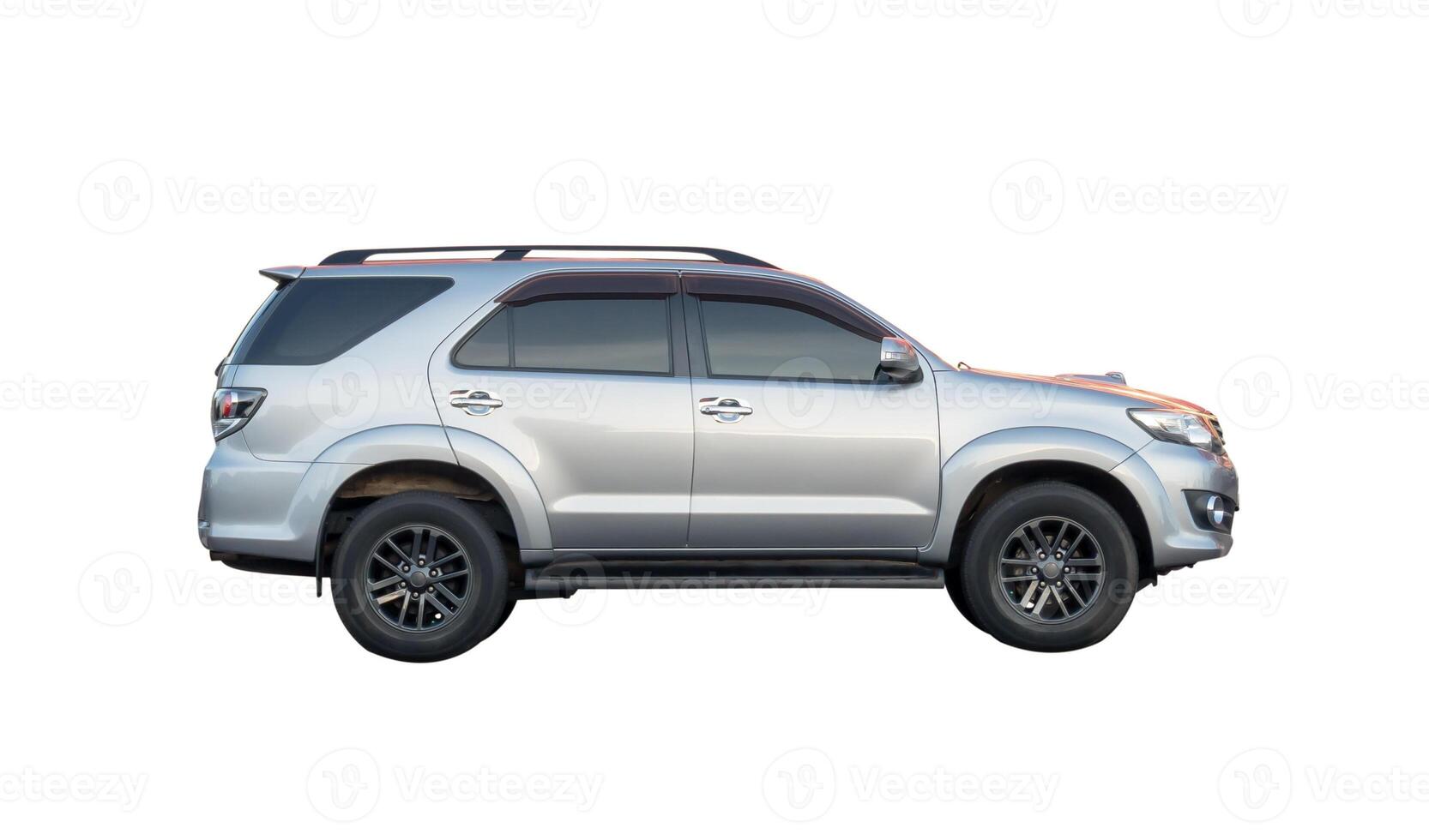 Side view of Bronze or white SUV car isolated on white background with clipping path. photo