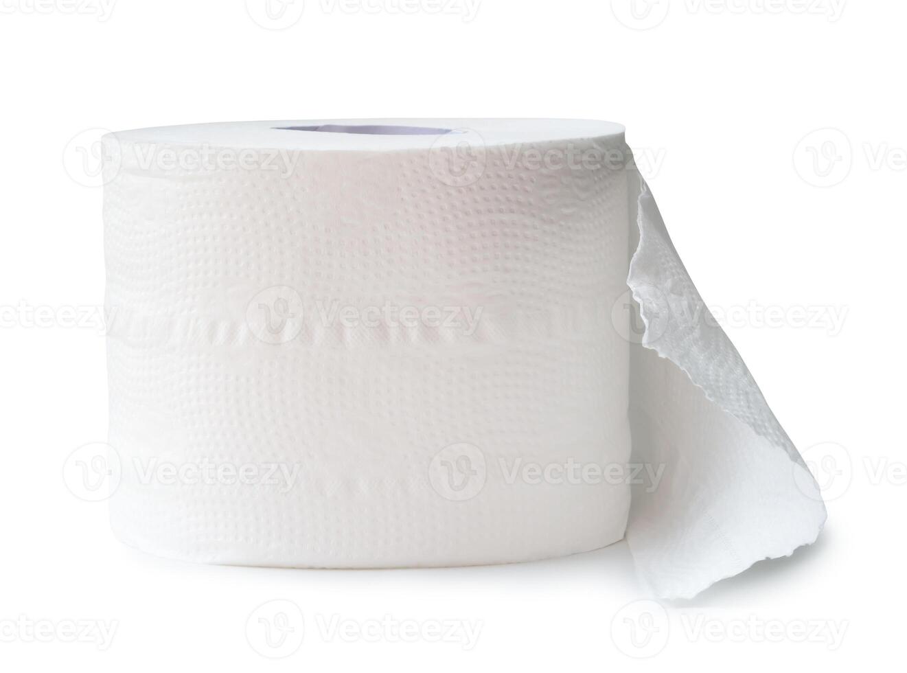 Single roll of white tissue paper or napkin prepared for use in toilet or restroom isolated on white background with clipping path photo