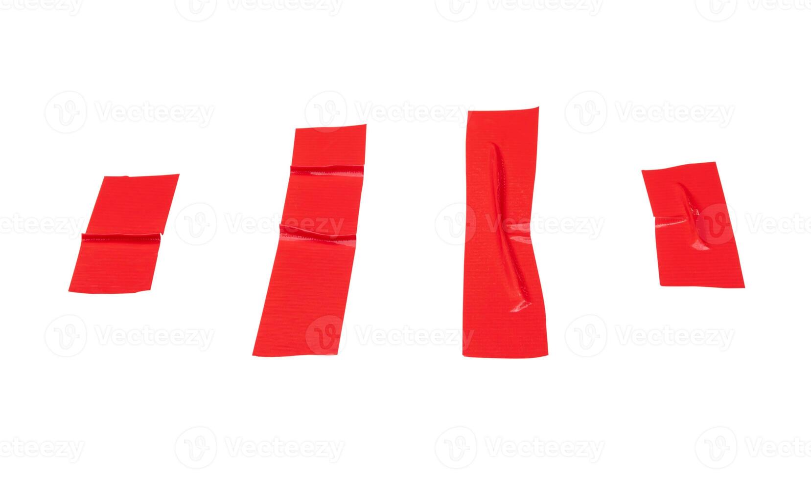 Top view set of red adhesive vinyl tape or cloth tape stripes isolated on white background with clipping path photo