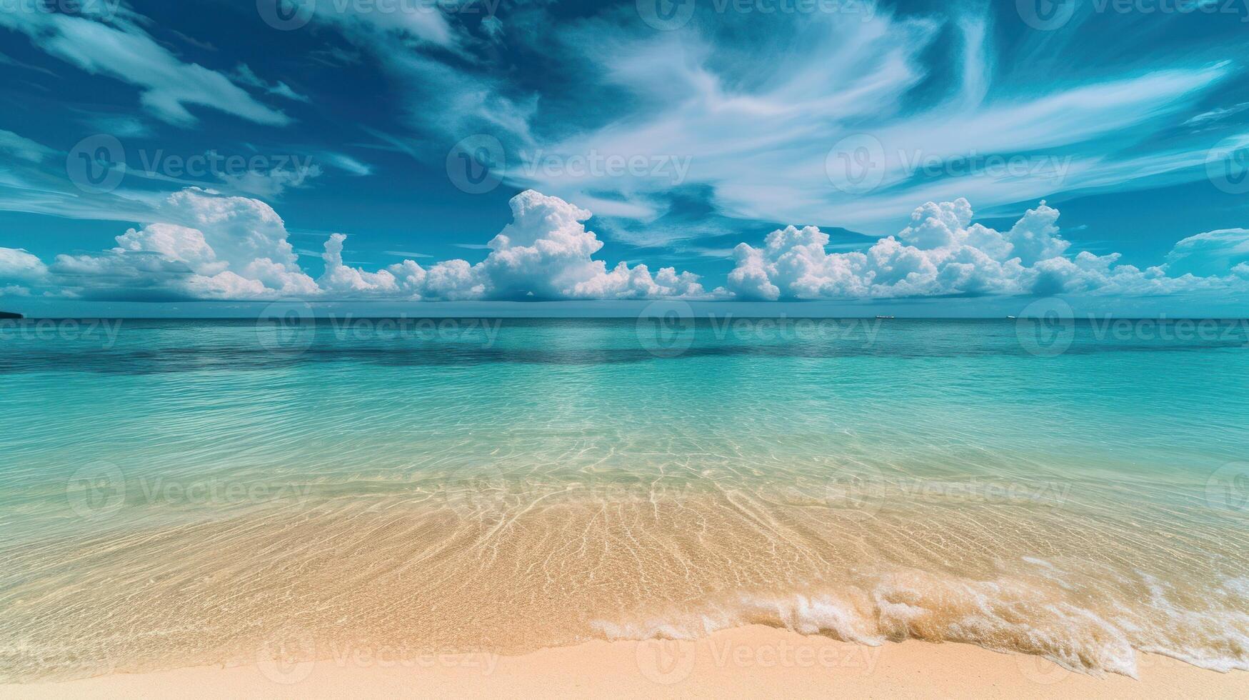 AI generated a beautiful beach with waves and clouds photo