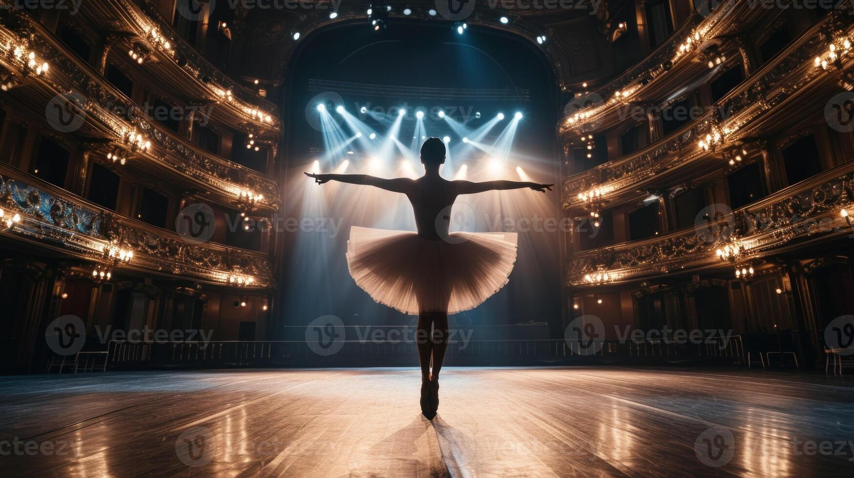 AI generated a ballerina in a ballroom with lights photo