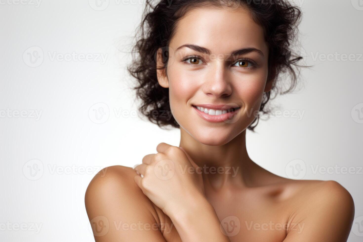 AI generated beautiful woman with clean skin smiling photo