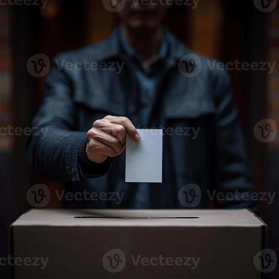 AI generated An anonymous voter placing a ballot in a box, concept of democracy. photo