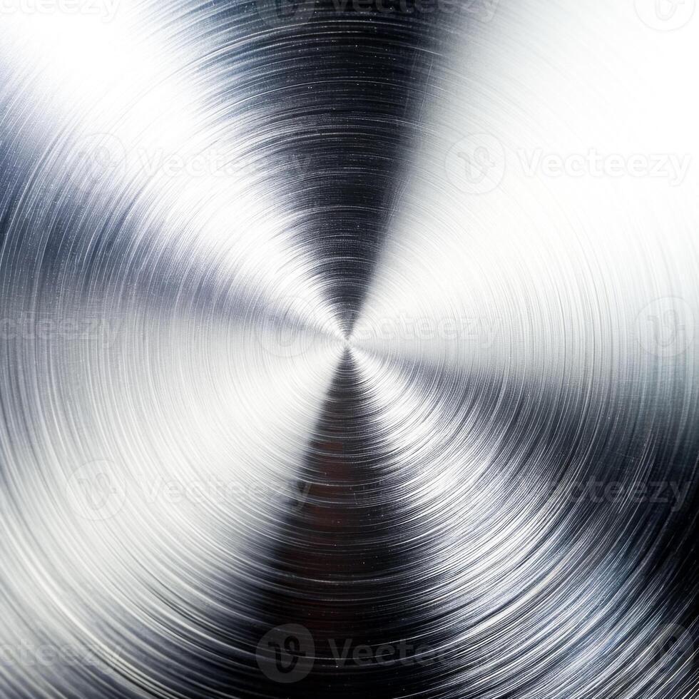AI Generated A close-up shot of a metallic surface with a radial brushed finish creating a vortex illusion. photo