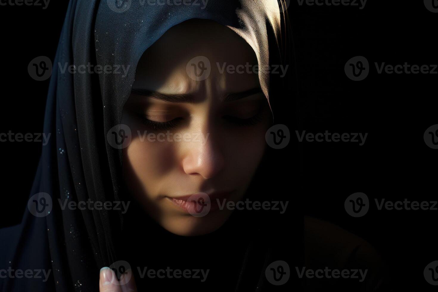 AI generated a woman in black is praying photo