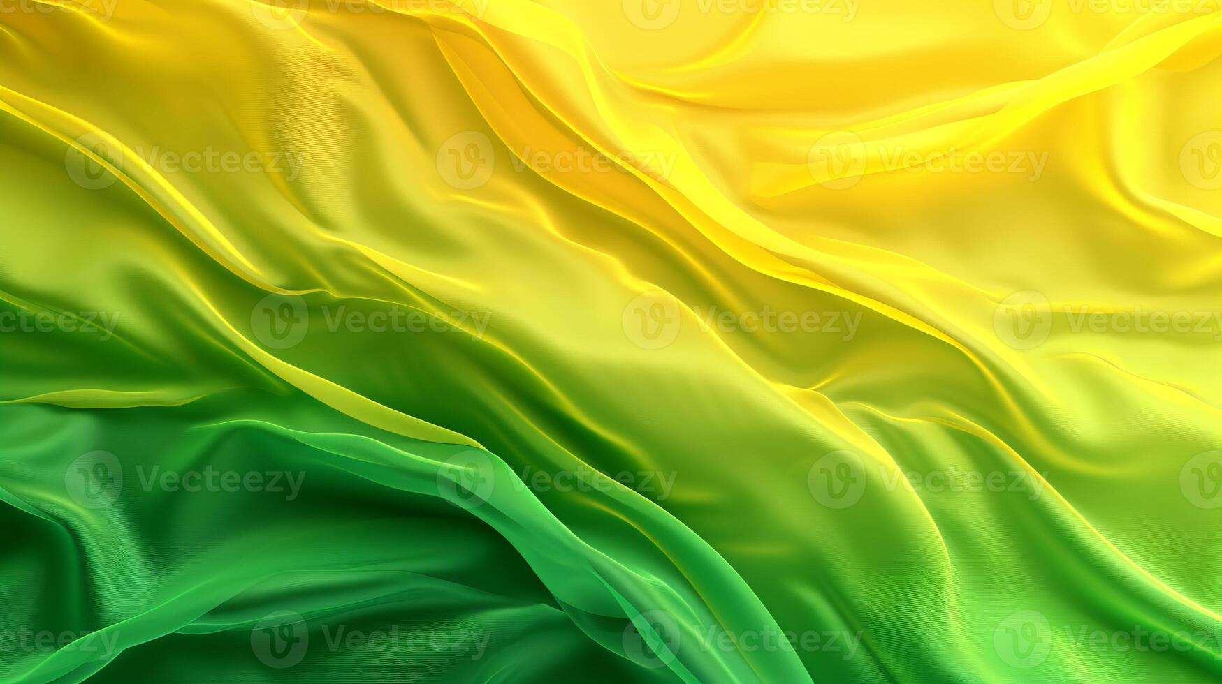 AI generated Abstract yellow and green background with leaves and translucent silk fabric texture photo