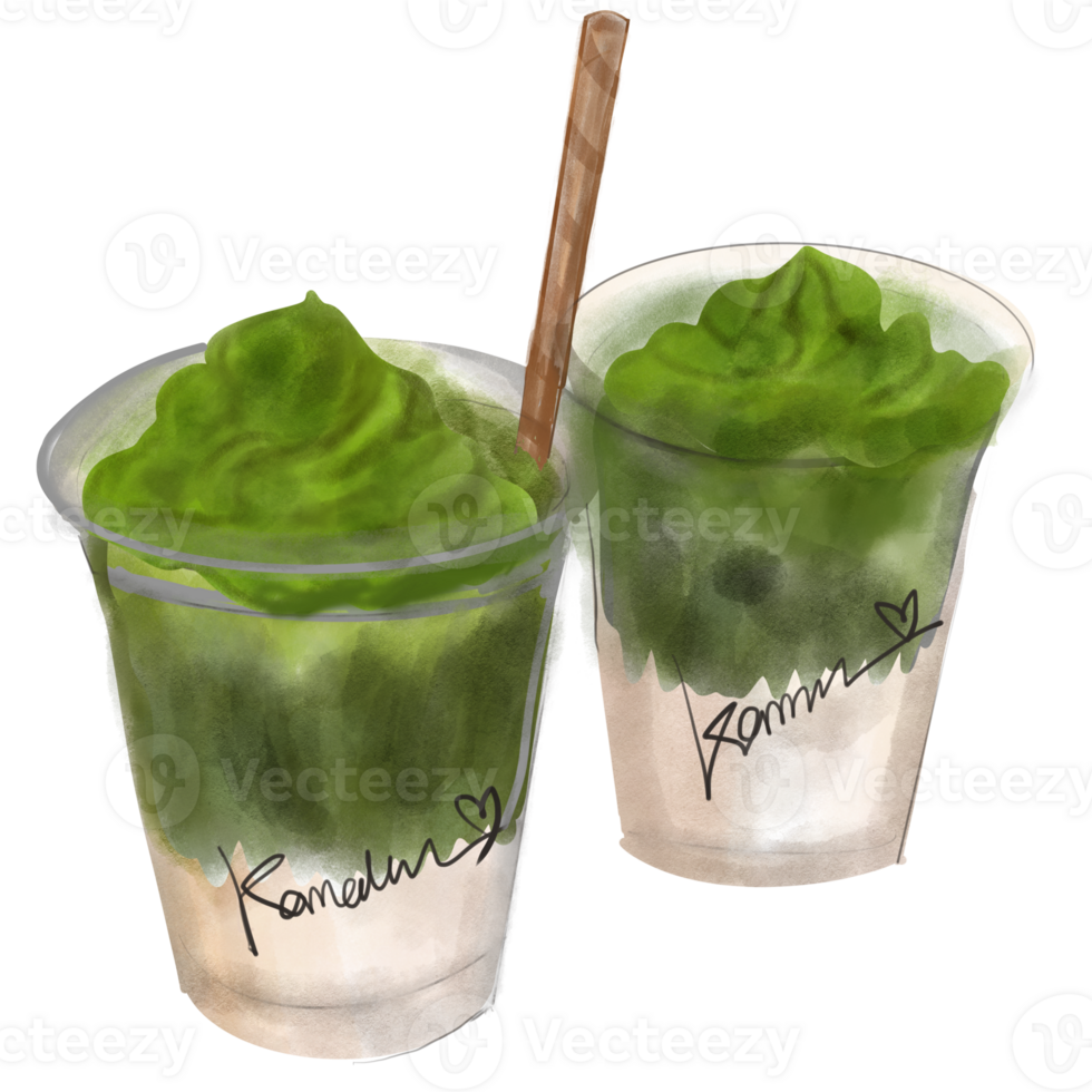 Ice green tea latte topping with green tea ice cream png