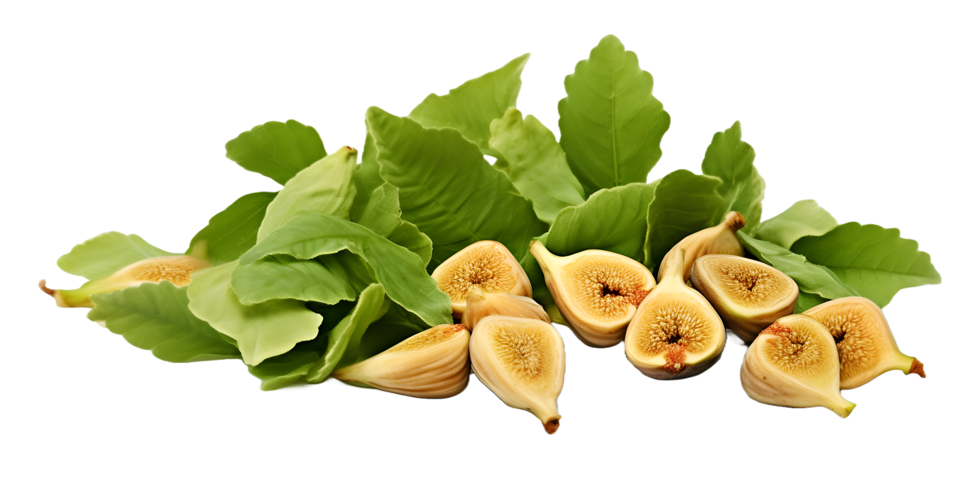 AI generated Fresh Fig and Green Leaves. Piece of fresh fig and green leaves vitamin diet nutrition. png